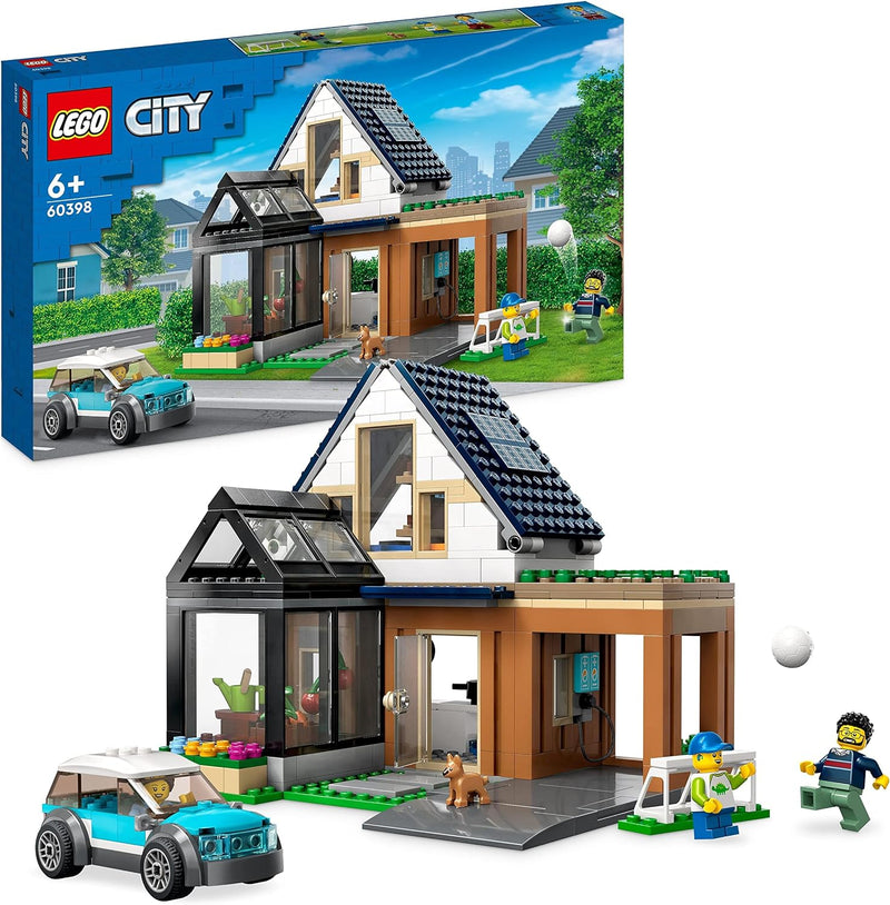 LEGO 60398 City Familienhaus mit Elektroauto, Puppenhaus Set mit Spielzeugauto und Zubehör, Bauen mi