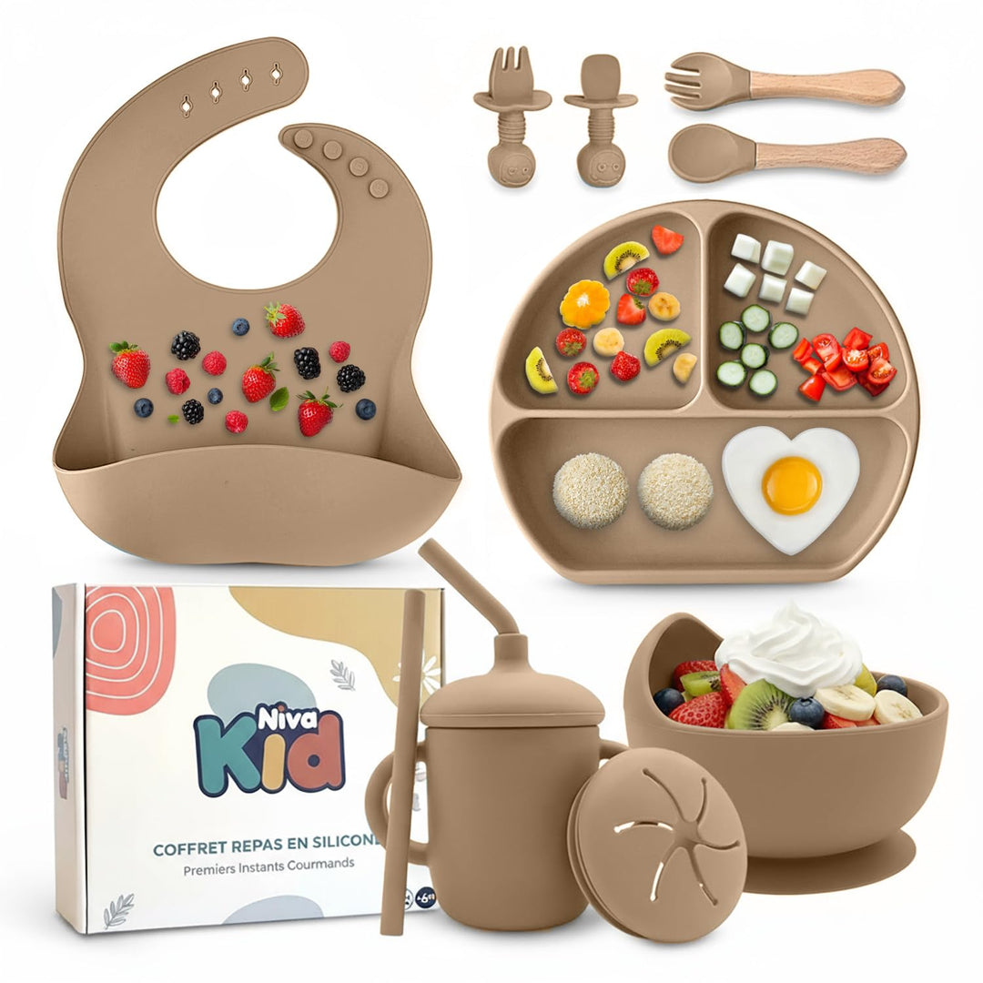 Baby Silikon Geschirr Set, Kindergeschirr Set mit BabyTeller mit Saugnapf, Geschirrset Baby für Beik