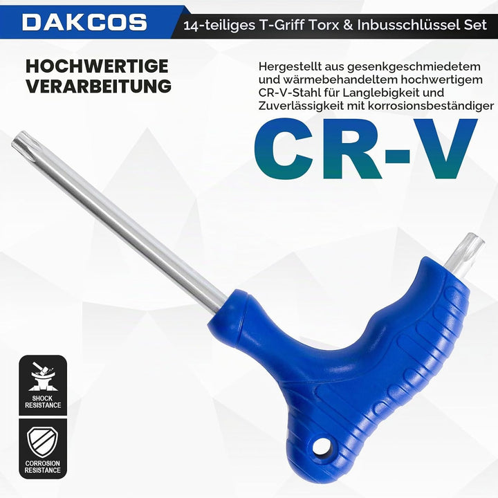 DAKCOS 14 tlg Torx Schlüssel Sechskantschlüssel Set mit T-Griff Innensechskant-Stiftschlüssel Torx-S