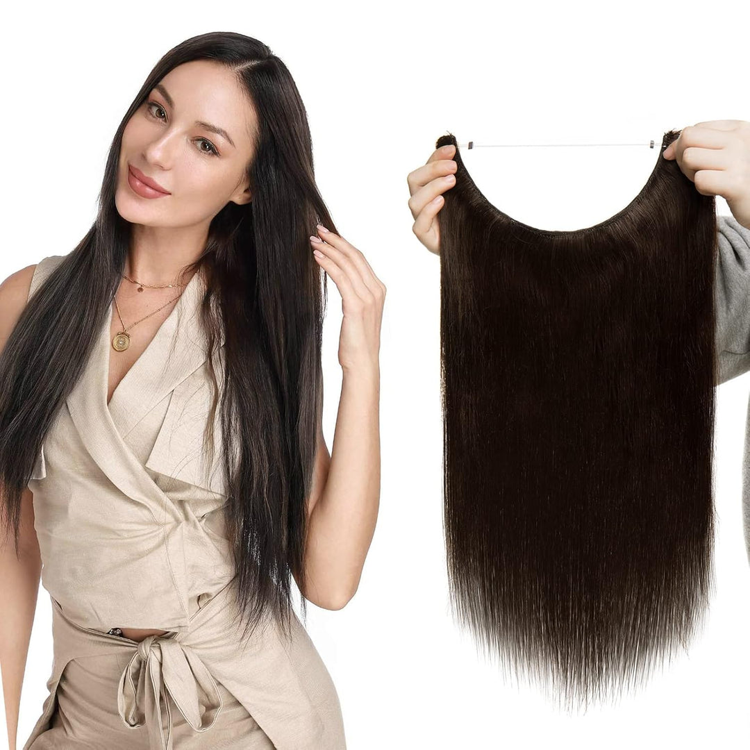 Extensions Echthaar mit transparenter Schnur, Silk-co Wire in ExtensionsDunkelbraun 60g, Secrets Hai