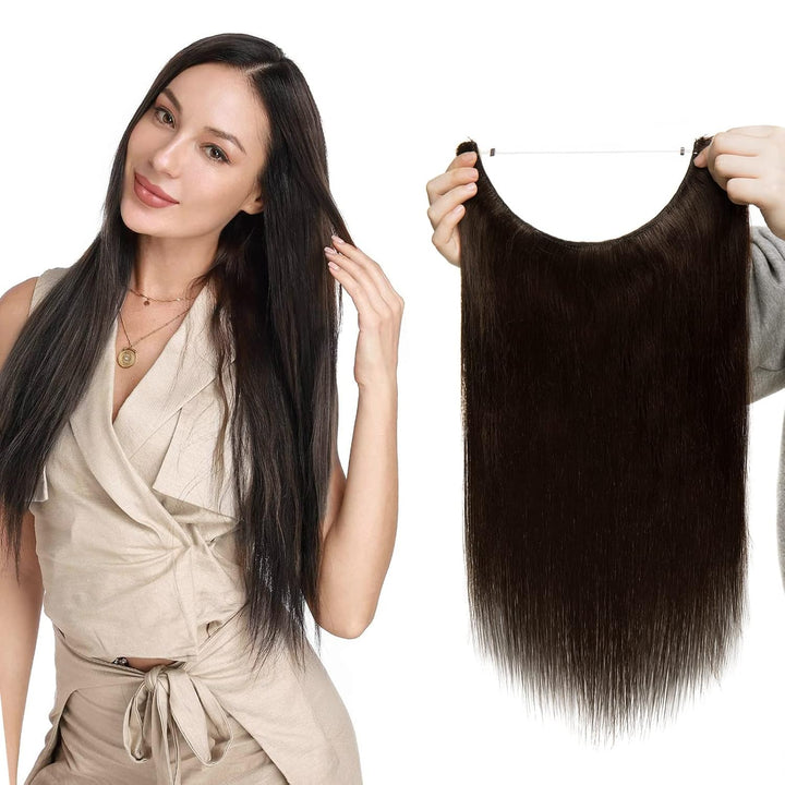 Extensions Echthaar mit transparenter Schnur, Silk-co Wire in ExtensionsDunkelbraun 60g, Secrets Hai