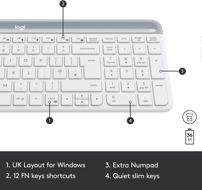 Logitech MK470 Slim Combo Kabelloses Tastatur-Maus-Set, 2.4 GHz Verbindung via Nano-USB-Empfänger, 1