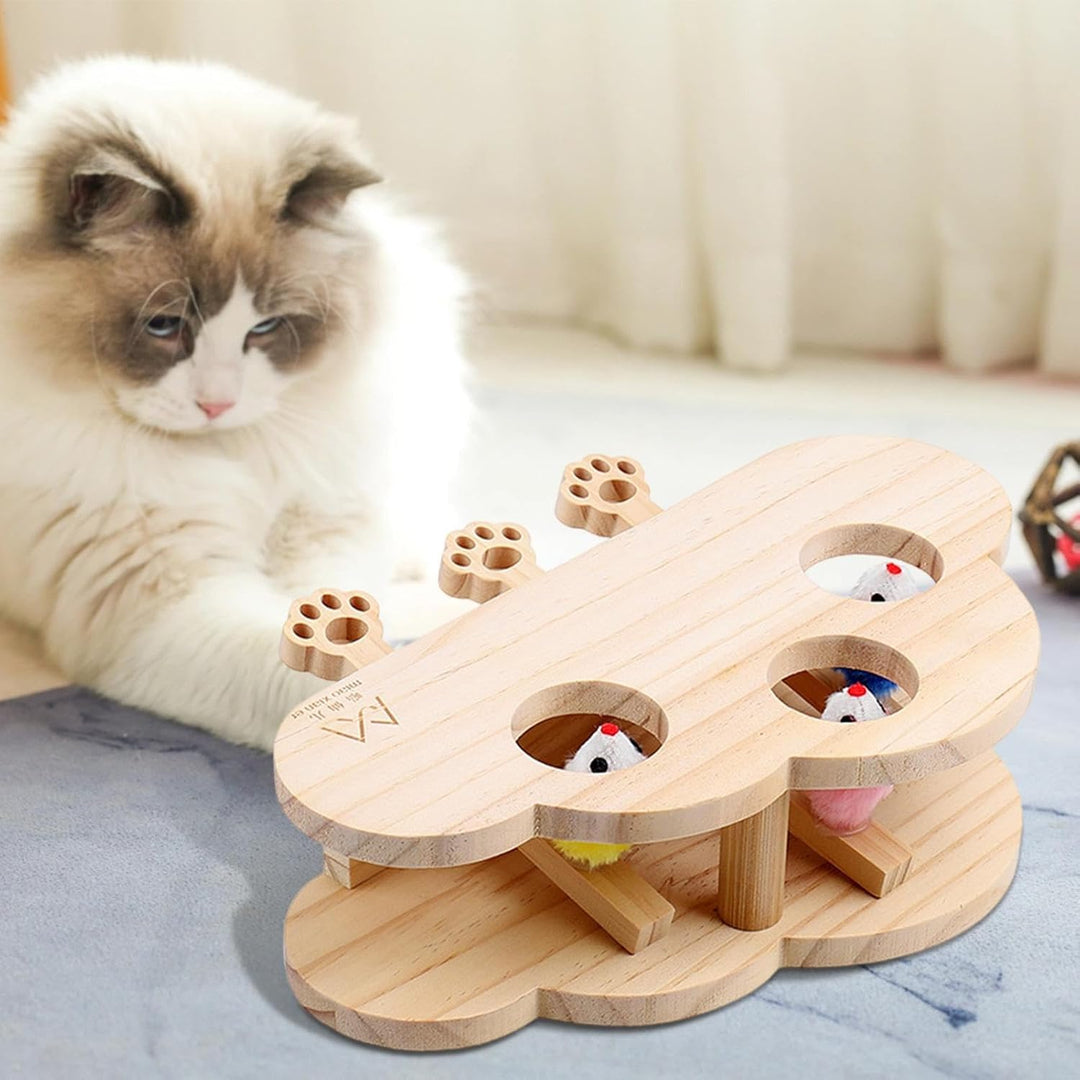 Generisch Cat Scratching Mole Whack Toy, Wooden Game Scratcher Board, 11.02x8.27 Inches Interactive