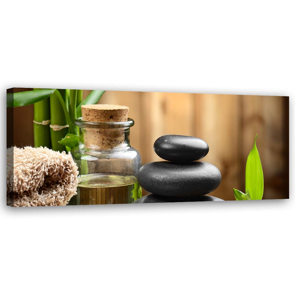 Feeby Wanddeko Spa Leinwandbild Kunstdruck Steine Braun 120x40 cm Leinwandbild 120x40 cm Braun_b, Le