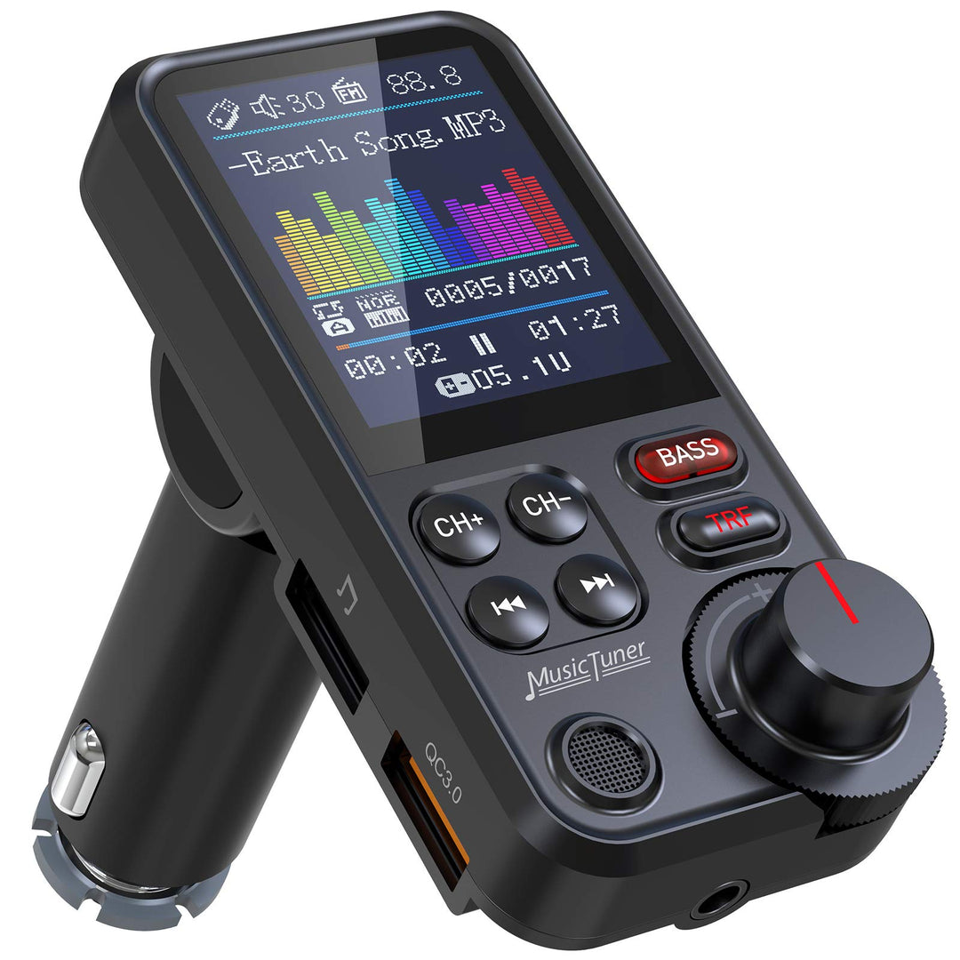 Nulaxy Bluetooth Adapter Auto, Starkes Mikrofon FM Transmitter Auto Bluetooth mit 1,8-Zoll-Farbbilds