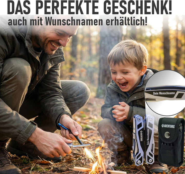 AVENTURIS® Multitool-Feuerstahl-Set PERSONALISIERT, Survival-Outdoor- Ausrüstung für Jede Situation