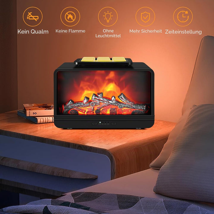 Wowlela Duftlampe Elektrisch, Dynamische Flamme Kamin Elektrische Duftlampe für Wachs mit 4 Timer &amp;
