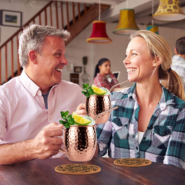 Eligara Moscow Mule Becher Kupferbecher Gehämmert und Handgefertigt Kupfertassen mit 4 Gläsern, 4 Un