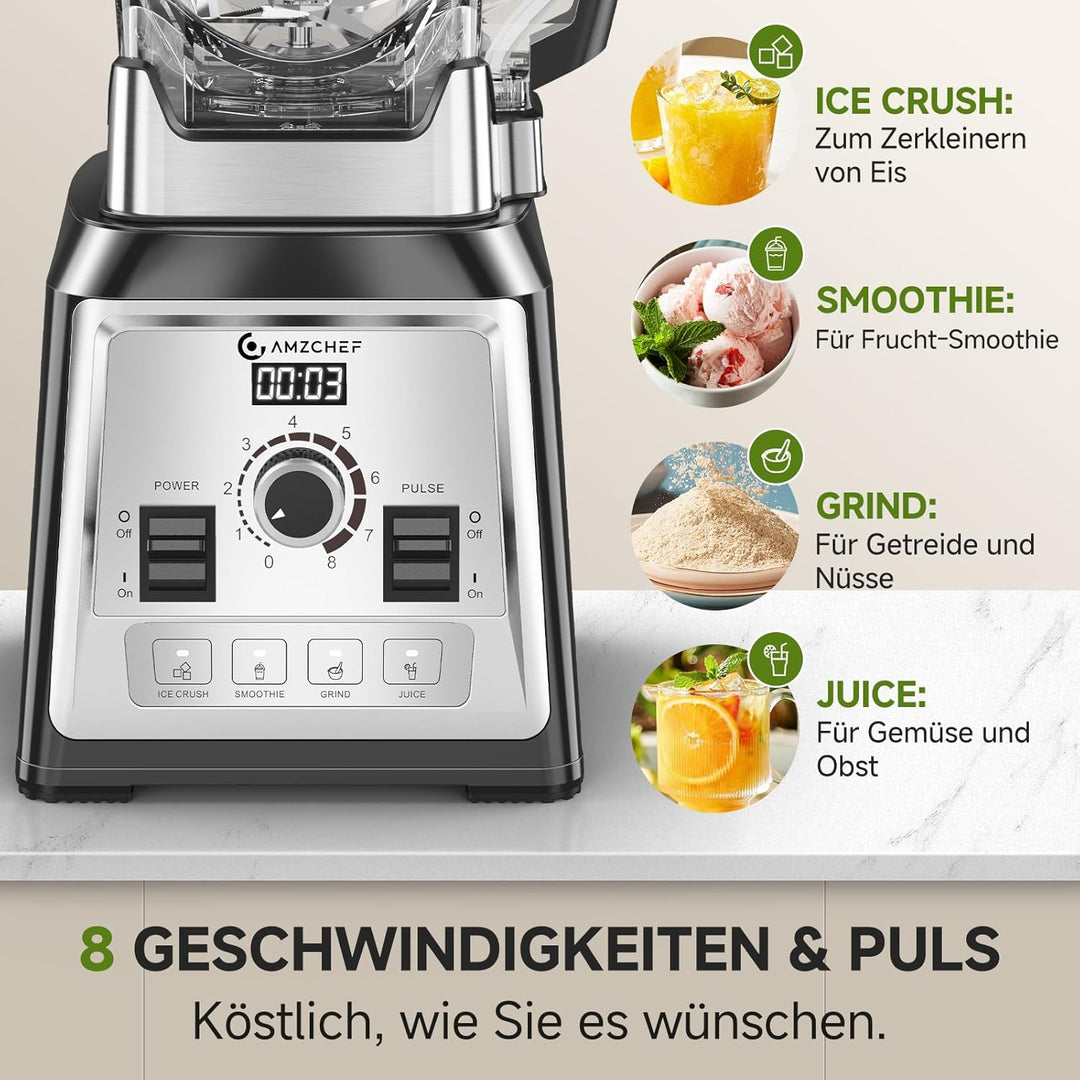 AMZCHEF Standmixer 2000 Watt | 2L Mixer Hochleistungsmixer | Blender mit 8 Einstellbaren Geschwindig