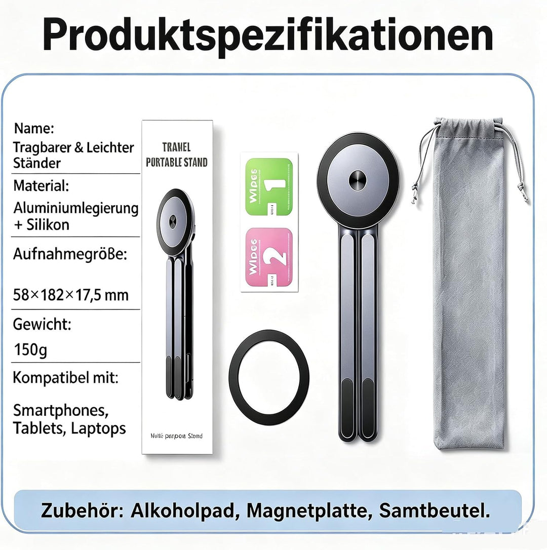 Tragbarer, klappbarer Laptopständer aus Aluminium mit Magnetfunktion, 8-Fach höhenverstellbar, schne