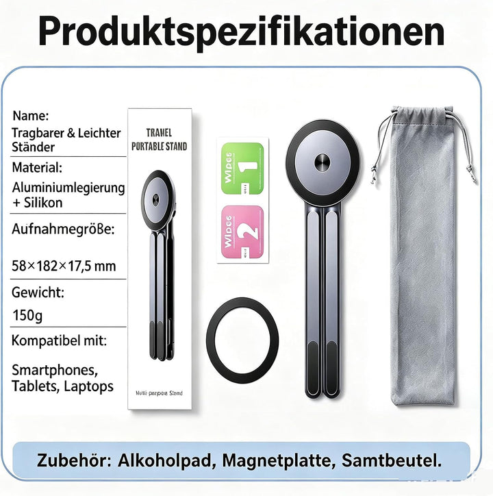 Tragbarer, klappbarer Laptopständer aus Aluminium mit Magnetfunktion, 8-Fach höhenverstellbar, schne