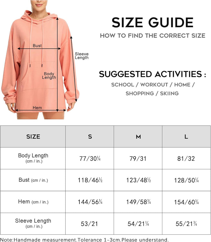 icyzone Damen Lang Oversize Hoodie Fleece Kapuzenpullover Casual Sweatshirt mit Kängurutasche S Schw