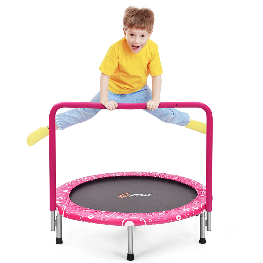 GOPLUS φ92cm Kinder Mini-Trampolin mit Haltegriff, klappbares Gartentrampolin bis 150kg belastbar, K