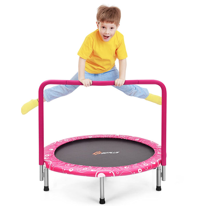 GOPLUS φ92cm Kinder Mini-Trampolin mit Haltegriff, klappbares Gartentrampolin bis 150kg belastbar, K