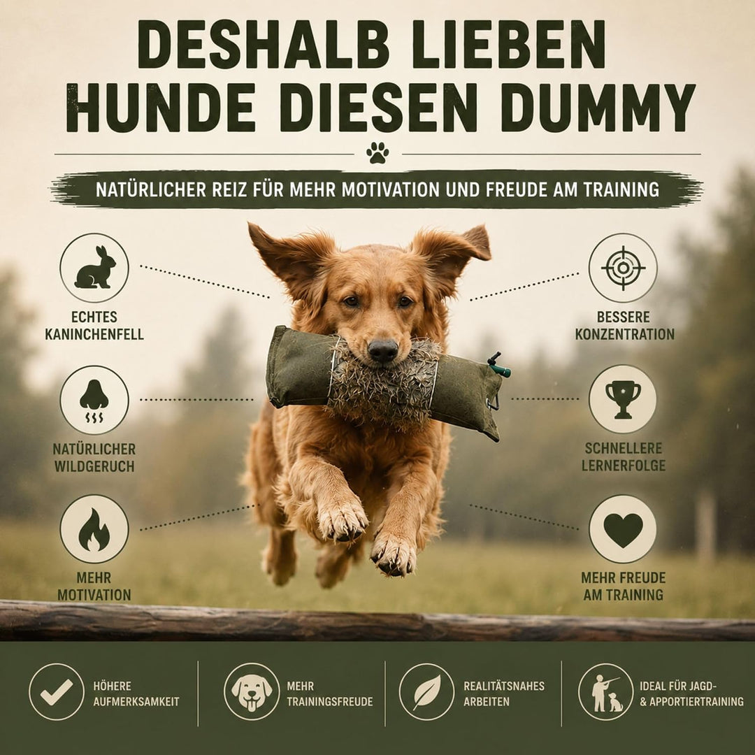Firedog Dummy mit echtem Kaninchenfell - Robustes Wild-Apportel mit 250g Gewicht (auch für Welpen ge