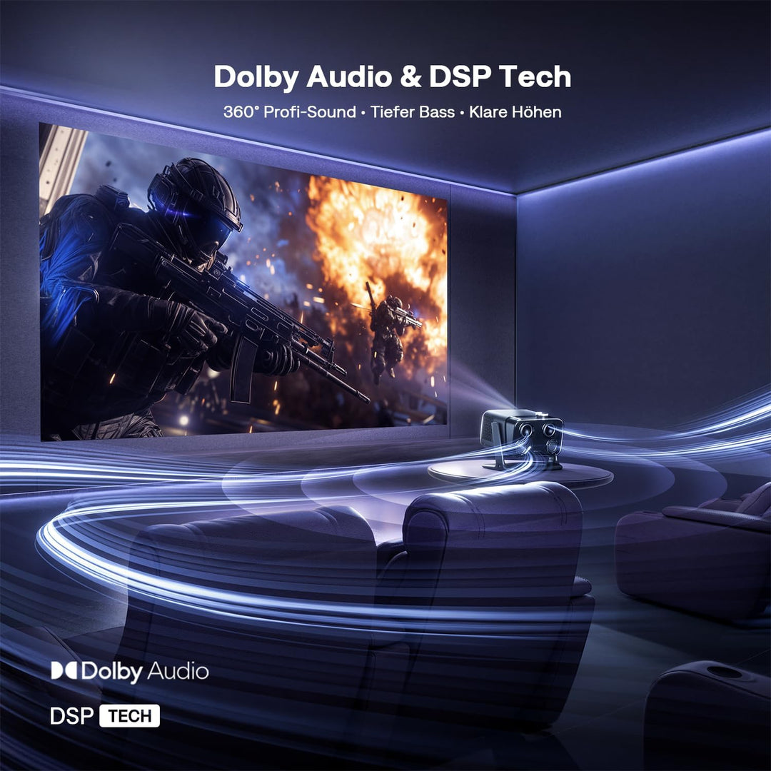 Aurzen Boom Mini 4-in-1 Smart Beamer mit Google TV, 4K Unterstützt Heimkino & Outdoor Projektor, 20W