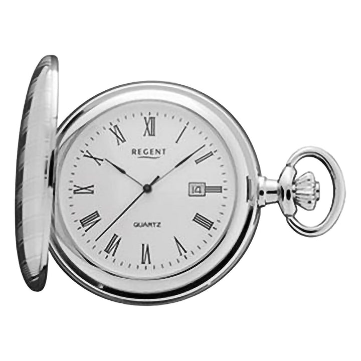 Regent Herren Taschenuhr Savonnette Klappdeckel 47 MM Quarz Weisses Zifferblatt Römische Zahlen Datu