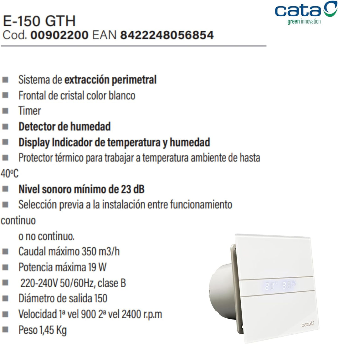 E-100 GTH - Abluftventilator Bad - Serie E Glass Hygro - Glasfront - Zeitschaltuhr Luftfeuchtigkeits