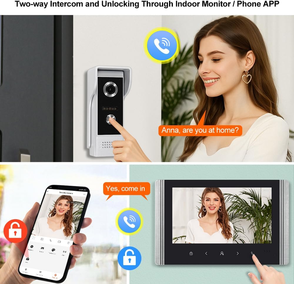 WLAN Tuya Video Türtelefon Intercom System für Zuhause, 1080P HD Video-Türglocke-Kamera mit Monitor,