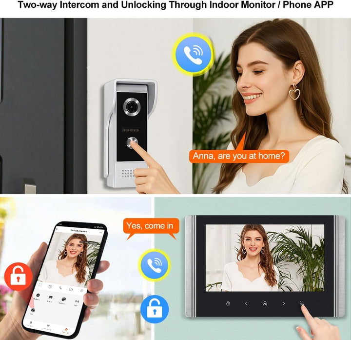 WLAN Tuya Video Türtelefon Intercom System für Zuhause, 1080P HD Video-Türglocke-Kamera mit Monitor,