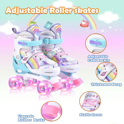 YUDOXN Rollschuhe Mädchen Verstellbar.komfortabl LED Rollerskates für Jugendliche und Anfänger.3 Grö