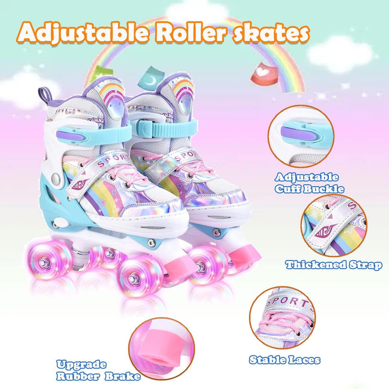 YUDOXN Rollschuhe Mädchen Verstellbar.komfortabl LED Rollerskates für Jugendliche und Anfänger.3 Grö