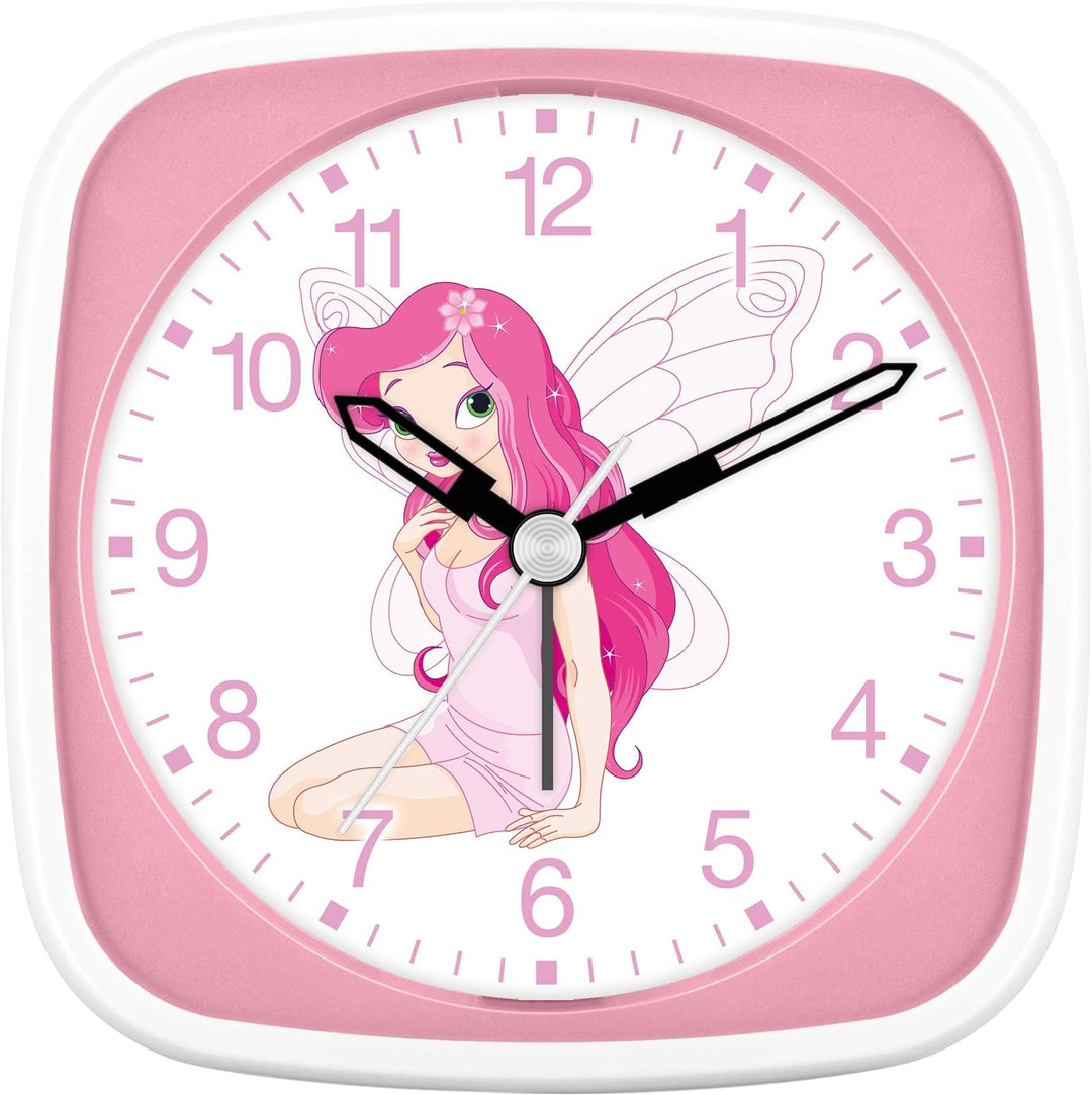 Eurotime Wecker für Mädchen mit Fee sitzend, Rosa Pink, Kinderwecker, Kunststoffgehäuse und Kunststo