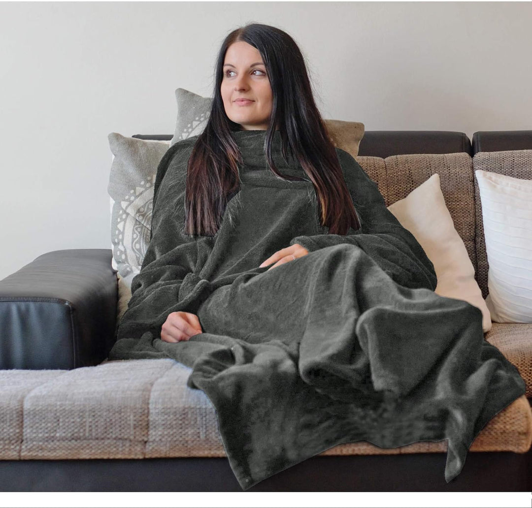 HOMELEVEL Kuscheldecke aus Microfaser mit Ärmeln Ärmeldecke Sofadecke 200cm x 150cm TV Decke mit Arm