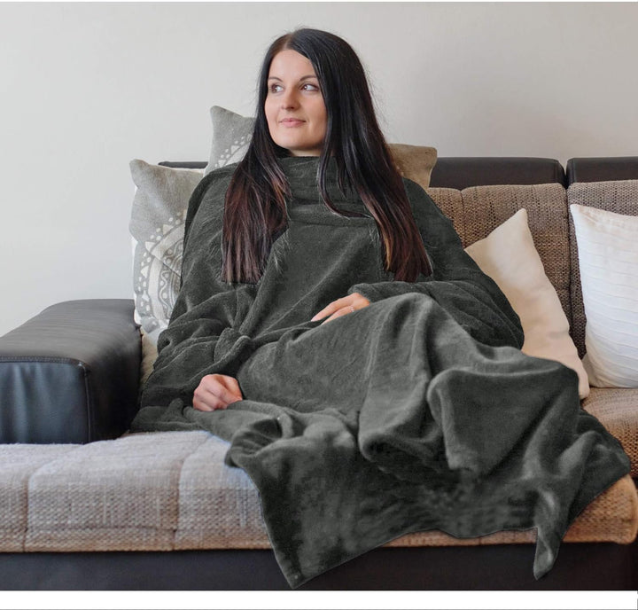 HOMELEVEL Kuscheldecke aus Microfaser mit Ärmeln Ärmeldecke Sofadecke 200cm x 150cm TV Decke mit Arm