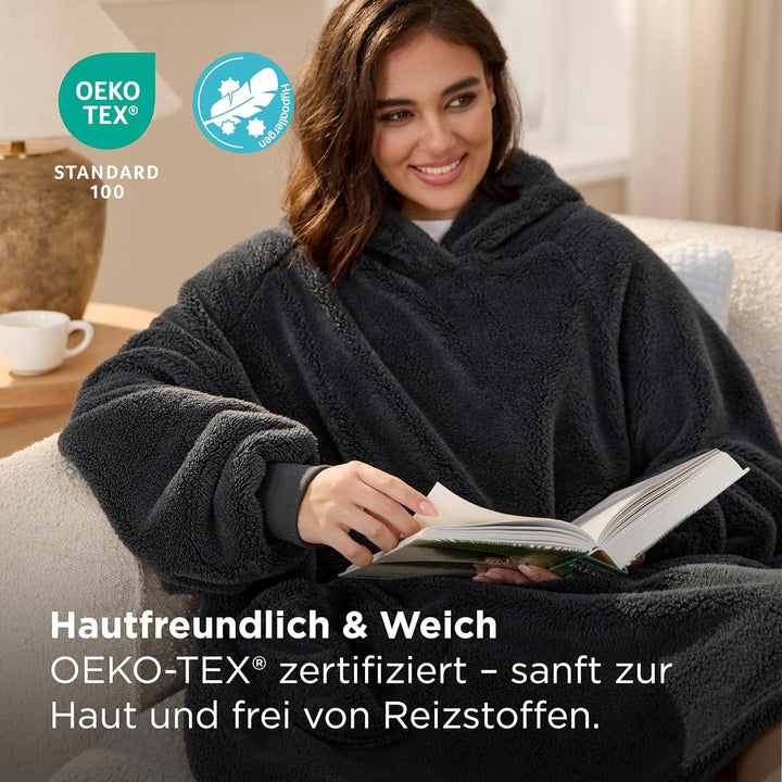 BEDSURE Hoodie Decke mit Ärmeln Deckenpullover - Tragbare Decke zum Anziehen Erwachsene XXL, Übergro