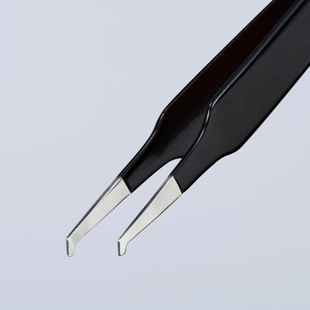 Knipex Präzisions-Pinzette für SMD-Technology, gebogen mit glatten Greifflächen, Edelstahl, schwarz,