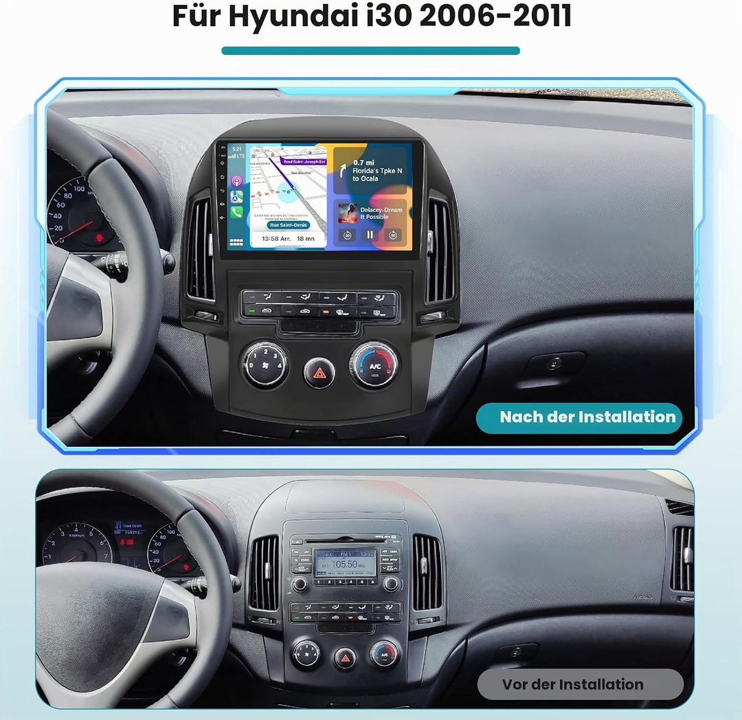 Hikity 2+64G Android 15 Autoradio Für Hyundai i30 2006-2011 mit Wireless Carplay Android Auto, 9 Zol