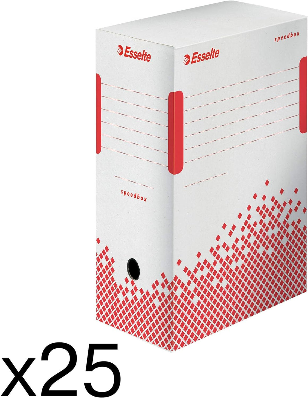 Esselte Speedbox Archivschachtel, 25 Archiv-Boxen mit automatischem Rücken 150 mm weiss, 150 mm