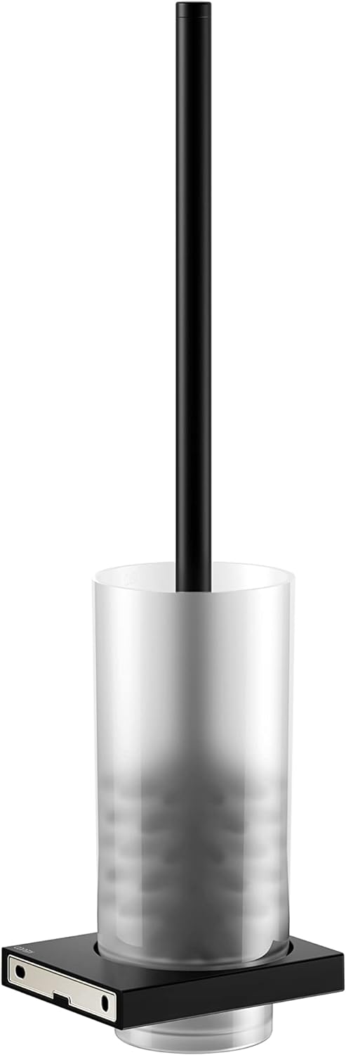 KEUCO Toilettenbürsten-Garnitur aus Kristall-Glas matt und Metall schwarz-matt, Wandmontage, WC-Bürs