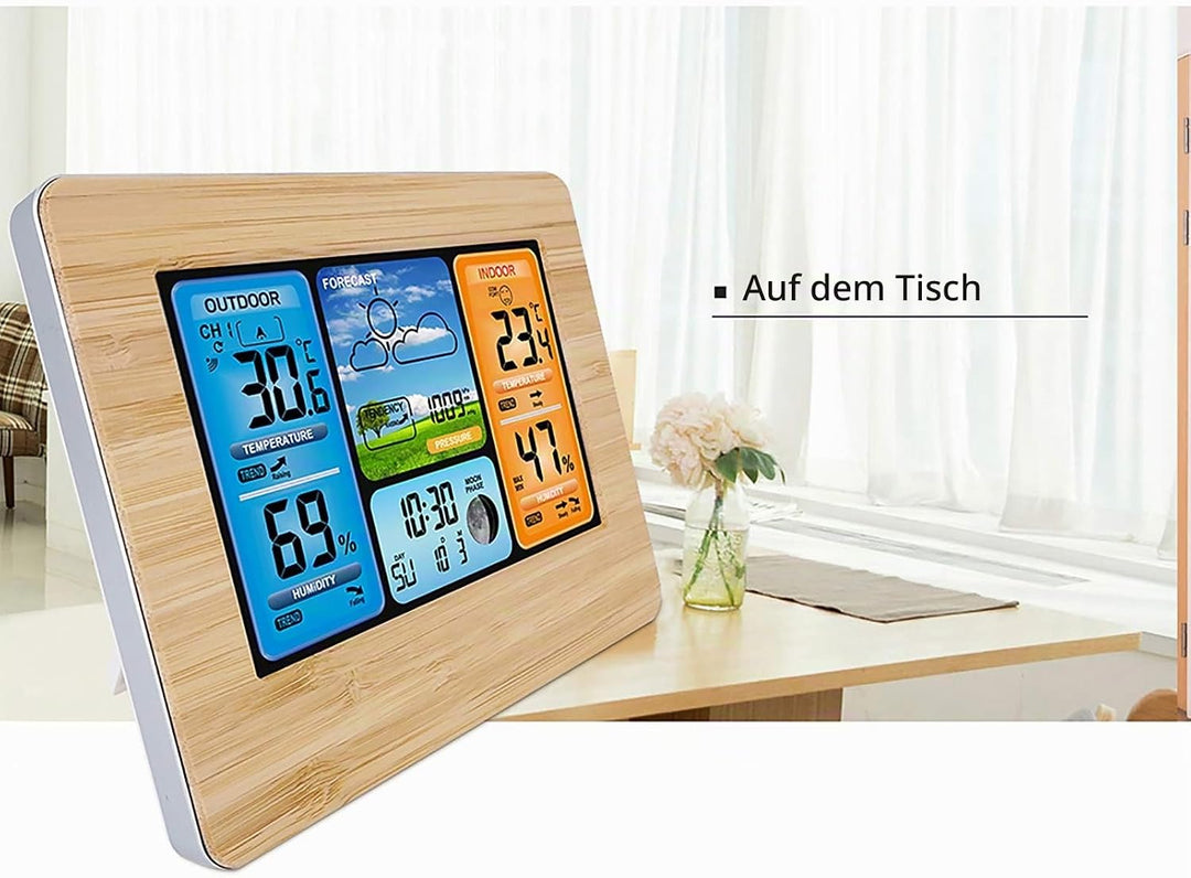 ALLOMN Wetterstationen Kabellos mit Innen Aussen Sensor, LCD-Digitalwetterstation mit Alarm/Temperat
