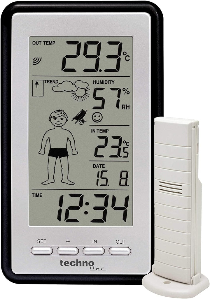 Technoline WS 9632 Wetterstation mit Vorhersage, grau & TFA Dostmann Schutzhülle für Sender Artikel,