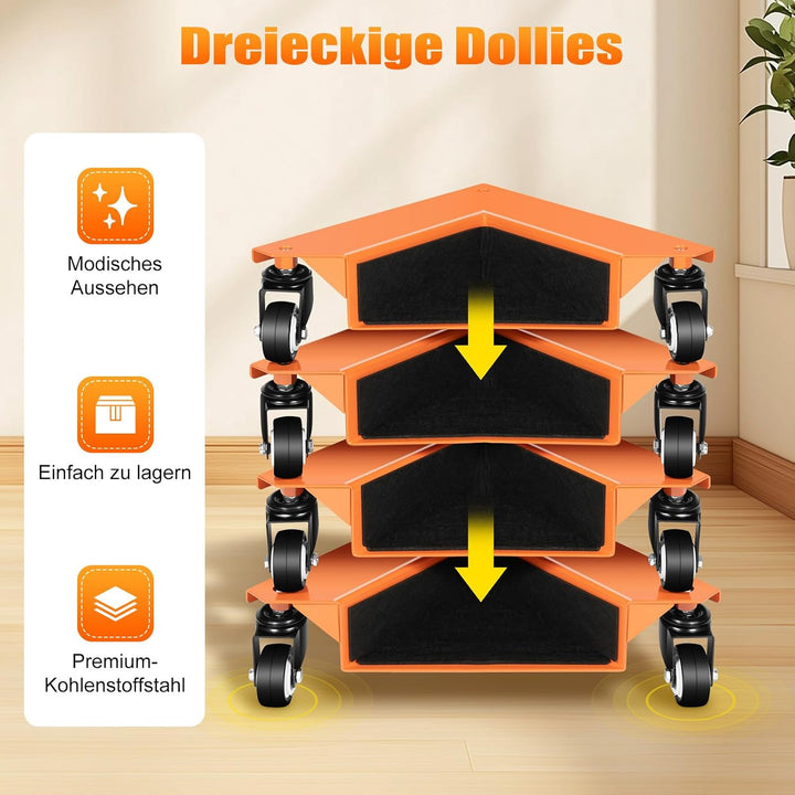 4 Stück Eckenroller Set Möbel Transportrollen Set Möbelrollen Schwerlast Tragkraft 639 kg Möbel Doll