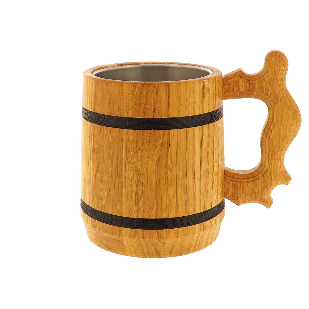 HOFMEISTER® Bierkrug mit Edelstahleinsatz aus Eiche 19,5 cm Bierkrug mit Stahleinsatz 1, Bierkrug mi