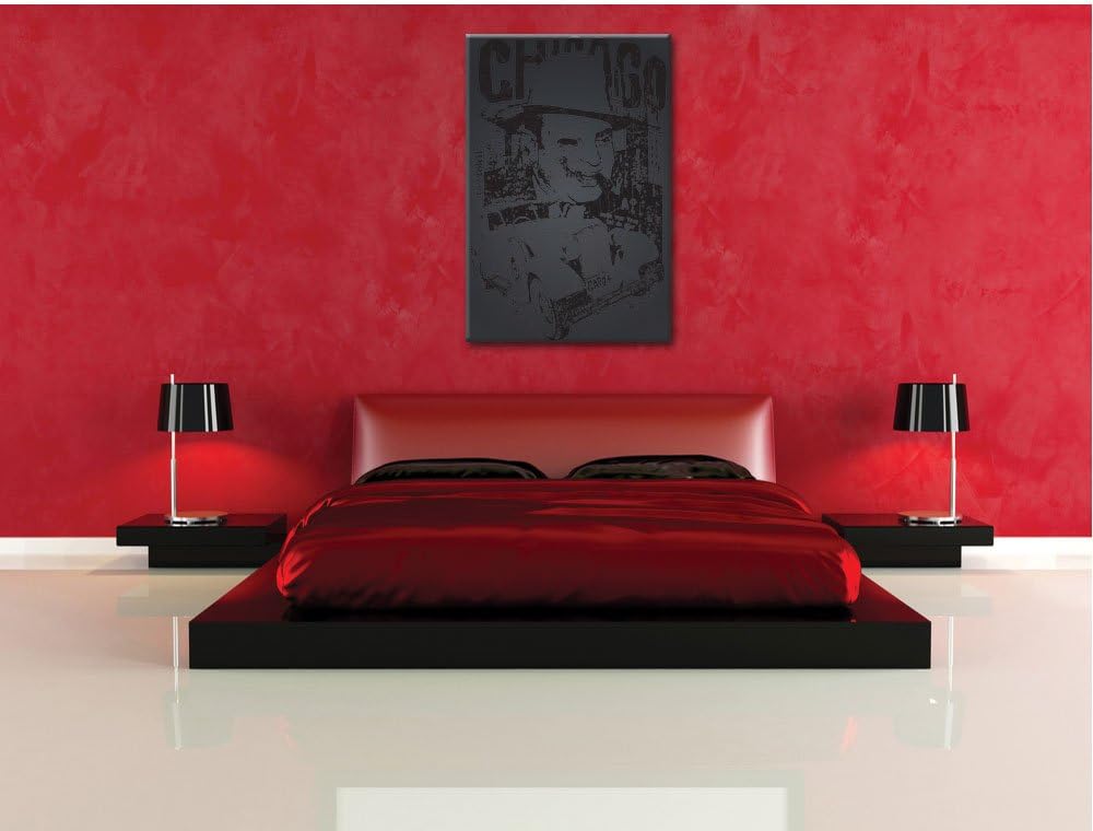 Pixxprint Chicago Black Bild auf Leinwand, XXL riesige Bilder fertig gerahmt mit Keilrahmen, Kunstdr