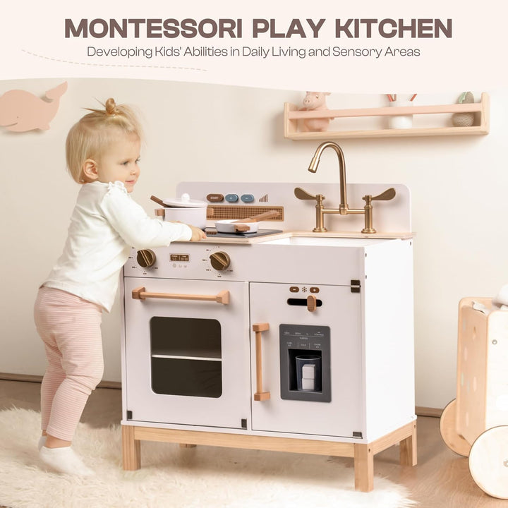 ROBOTIME Hölzerne Spielküche, Montessori-Spielzeug für Kinder, kochende Rollenspiel-Kleinkind-Küche