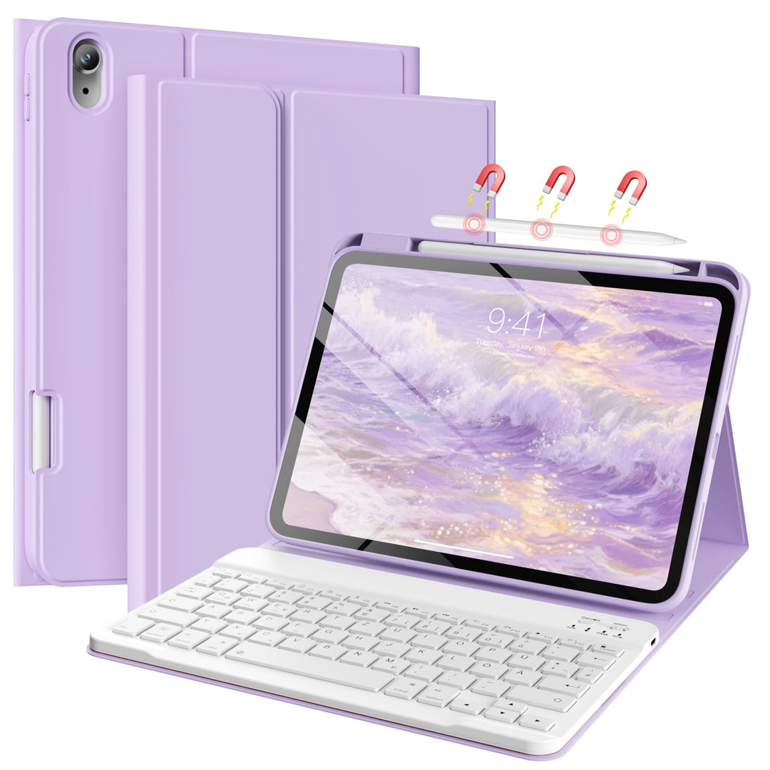 Hülle mit Tastatur für iPad 11/10 Generation mit Stifthalter, Magnetisch Abnehmbare Kabellose Blueto