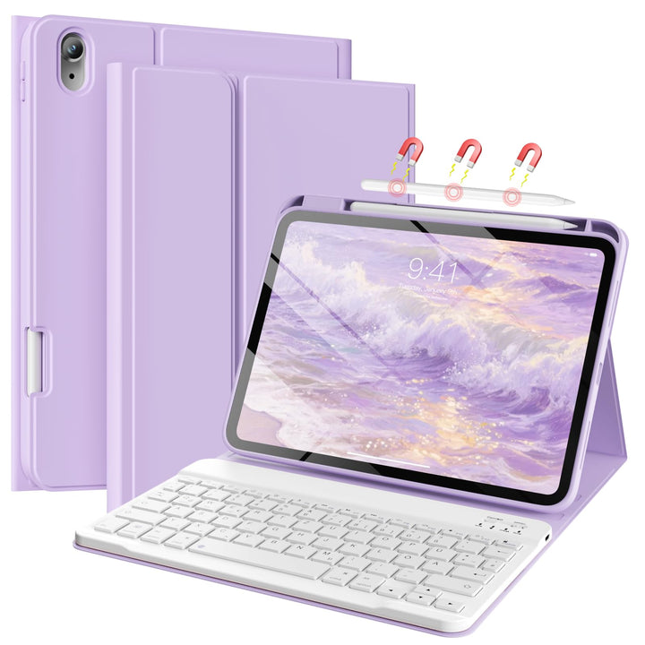 Hülle mit Tastatur für iPad 11/10 Generation mit Stifthalter, Magnetisch Abnehmbare Kabellose Blueto