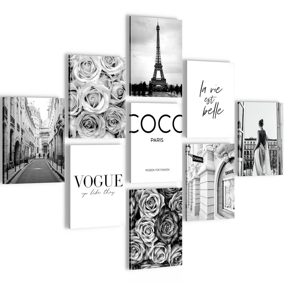Novart Wandbilder Coco - KOMPLETT AUFHÄNGFERTIG - Fashion Wohnzimmer Mädchen Teenager- 9 Moderne Moo