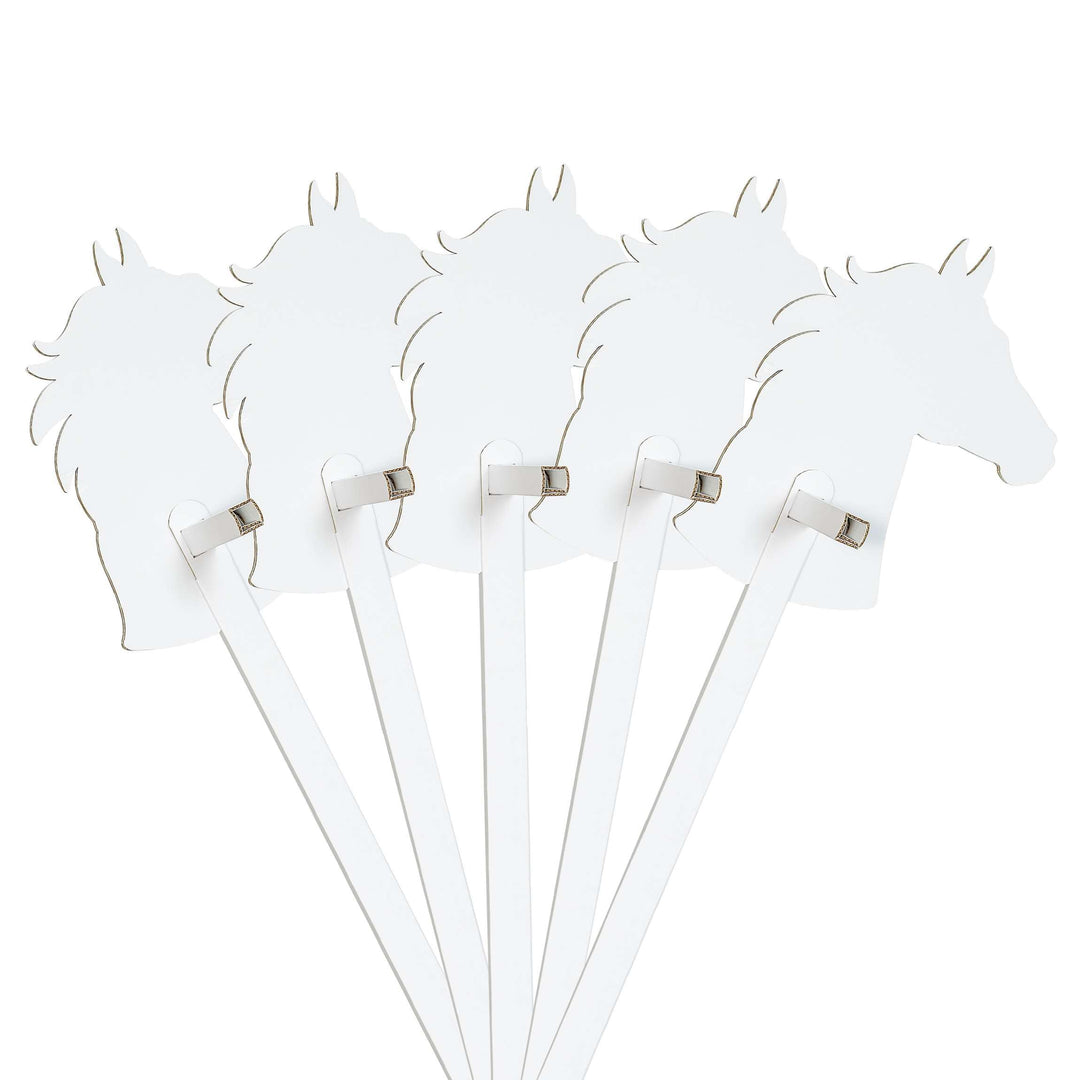 Steckenpferde Set aus Pappe 115 x 40 x 25 cm Hobbyhorse - Pferd weiss zum Bemalen und Bekleben Set P
