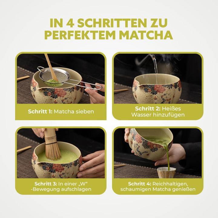 Matcha Set Japan 8-teilig – Premium Matcha Tee Set mit Keramik Schale, Bambus Chasen Besen & Halter,