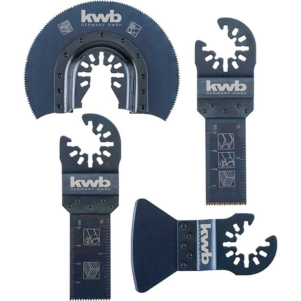 kwb AKKU-TOP Multitool Sägeblätter - Werkzeug-Set, 4-teilig, inkl. CV Tauchsägeblatt, halbrundem HSS