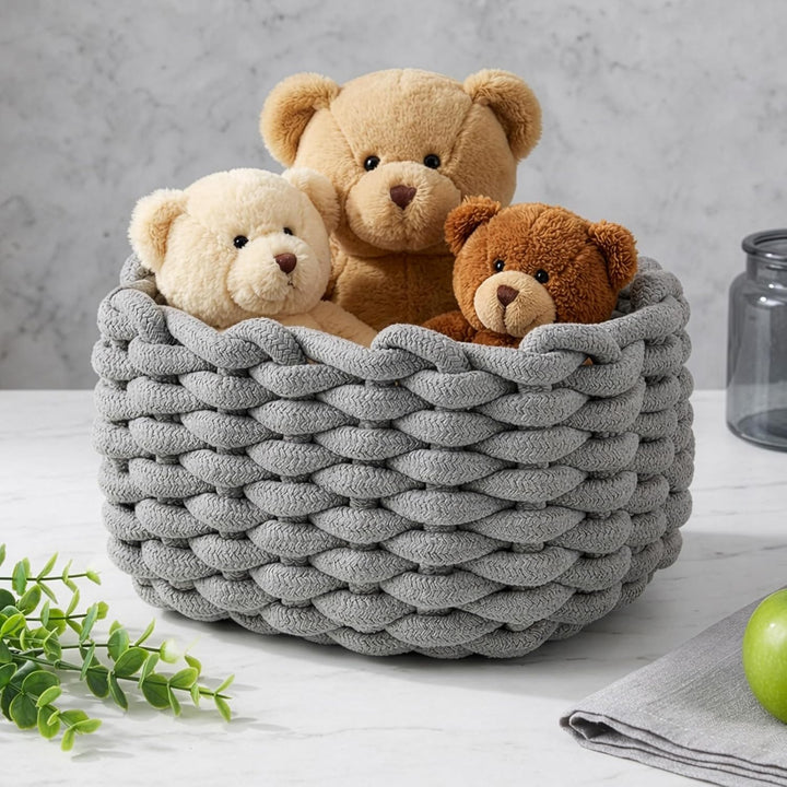 2/4 Stück Häkelkorb Aufbewahrungskorb 20 x 15 x 12 cm Baumwollseil Geflochtene Körbe Klein Organizer