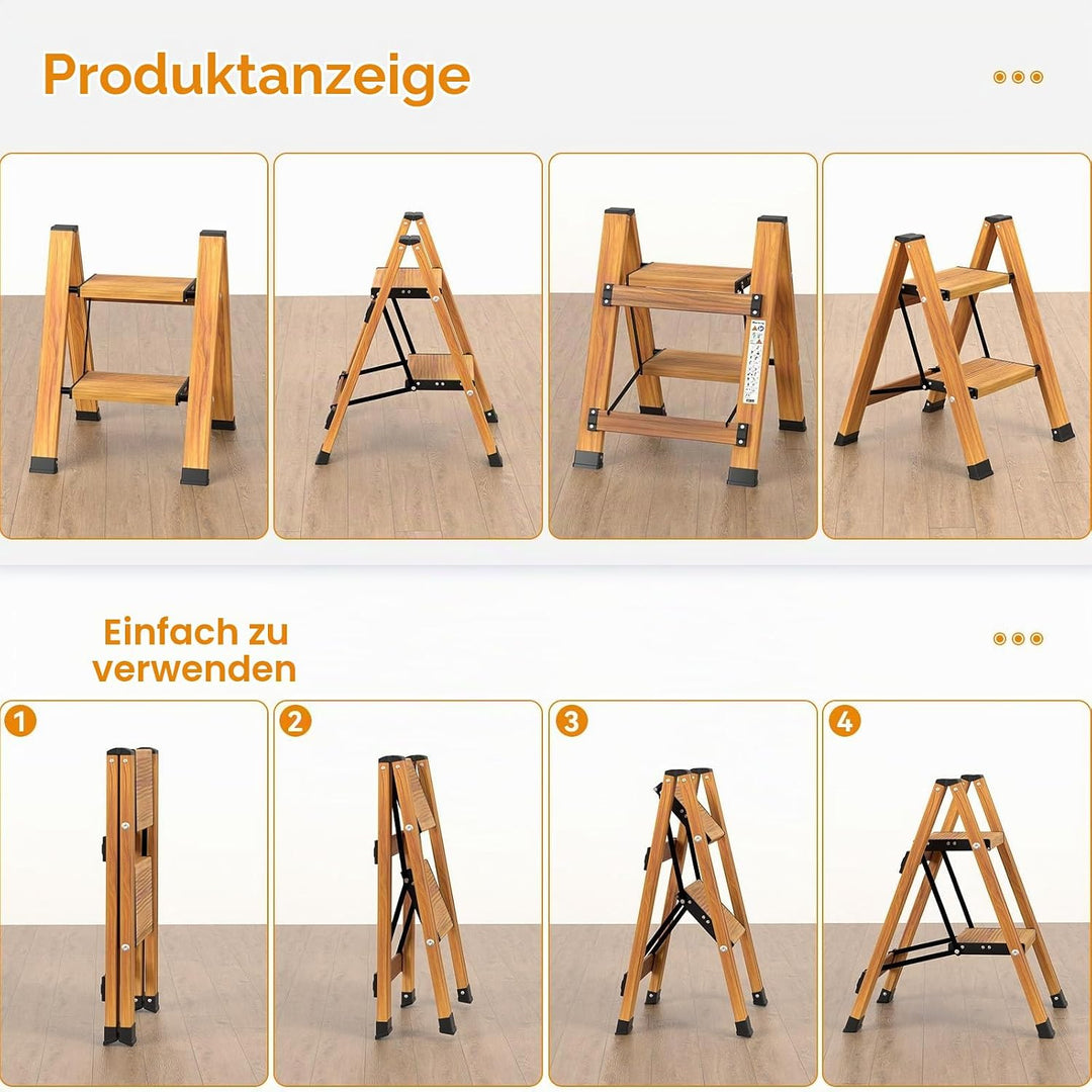 KULACO Klapptritt, Trittleiter 2 Stufen Klappbar, Aluminium Klappleiter, Tragbare Stufenleiter, Ruts