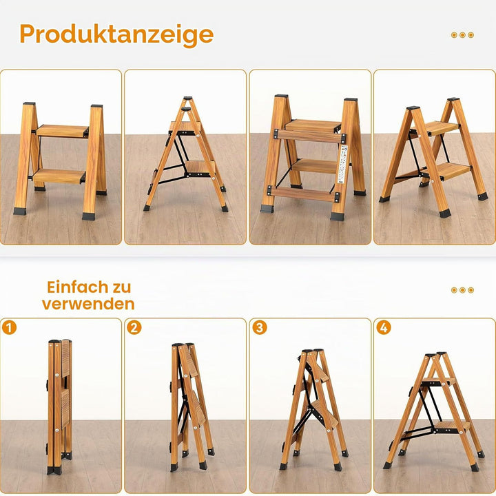 KULACO Klapptritt, Trittleiter 2 Stufen Klappbar, Aluminium Klappleiter, Tragbare Stufenleiter, Ruts