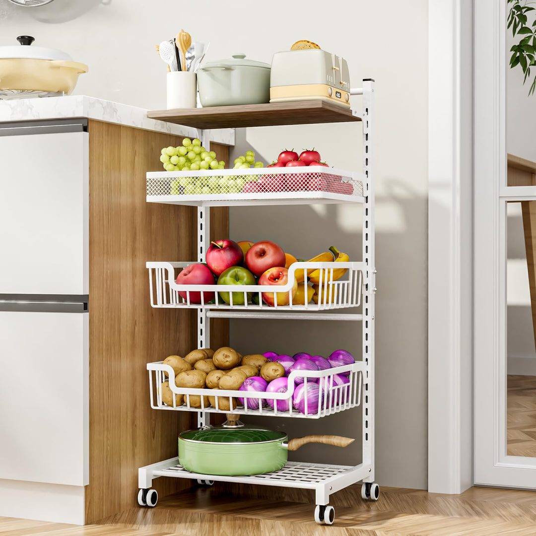 HapiRm Gemüsewagen Obstregal Küche Gemüseregal - 5 Etagen Verstellbar Obstkorb Küchenwagen, Grosse K